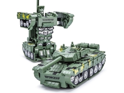 Mini coche robot transformable, ideal para cumpleaños infantiles (tanque verde).