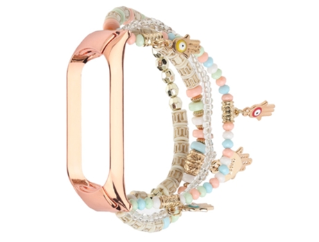 Correa de cuentas trenzadas bohemio con cuentas para Women Girls For Xiaomi Mi Band 5/6 - rosa