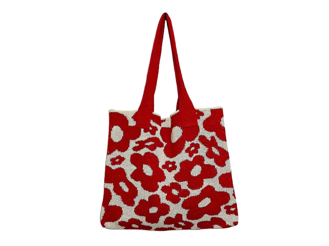Bolso de mano grande, bolso de hombro, bolso de malla floral para salir, rojo