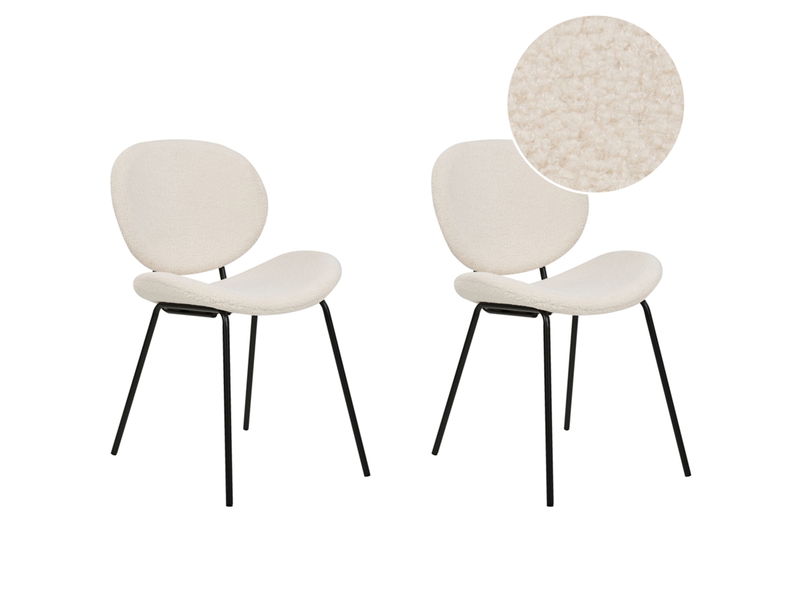 Conjunto de 2 cadeiras de refeição estilo retro BELIANI Luana de Bouclé Branco 50x52x80