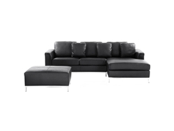 Sofá esquinero (I) con reposapiés BELIANI Oslo de Piel Negro 270x151x64