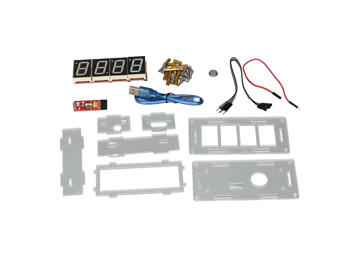 Kit de relógio digital faça-você-mesmo Veloriskku com tecido transparente e componentes eletrônicos precisamente ajustados.
