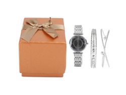 Conjunto De Reloj Y Pulsera Para Mujer, Regalo De Joyería Para Fiestas Y Cumpleaños, Color Plata Y Negro.