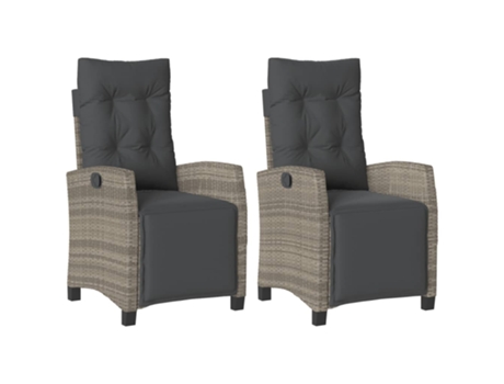 Conjunto 2 Sillones reclinables jardín con reposapiés VIDAXL ratán PE gris