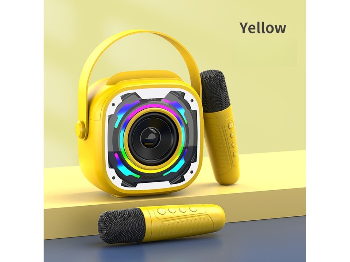 Mini máquina de karaoke sin Bluetooth con micrófono dual para fiestas de entretenimiento amarillo Yizhood