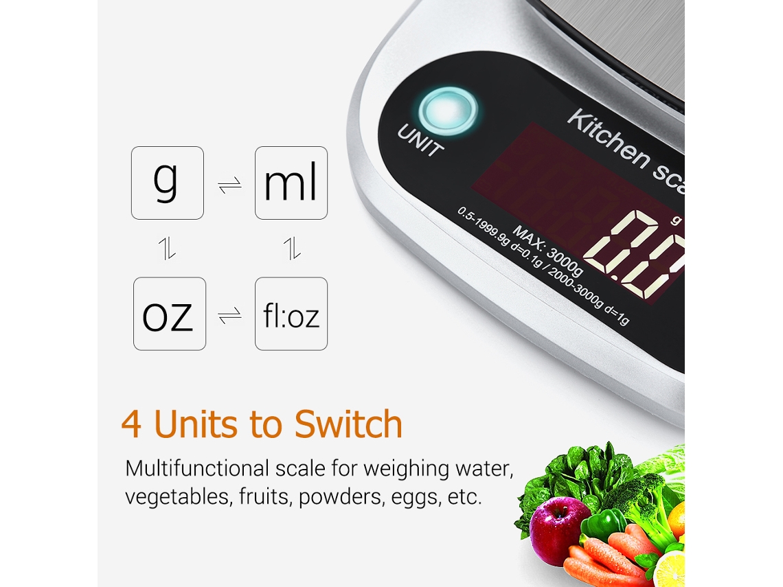 Minibalanza De Cocina Digital Portátil Profesional - Precisión De 10 Kg - 4 Unidades - Pantalla Led