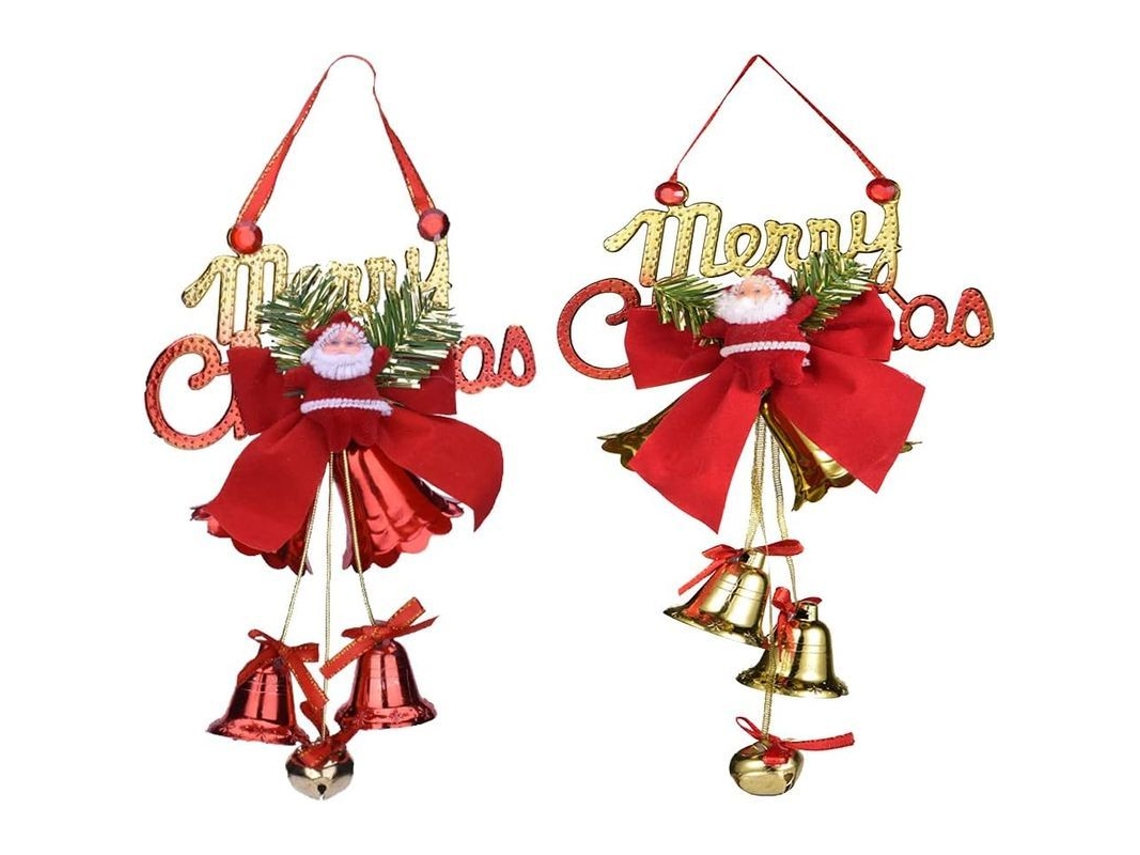 Campana Navideña Con Lazo Y Papá Noel, 2 Piezas De Decoración Para Árbol De Navidad