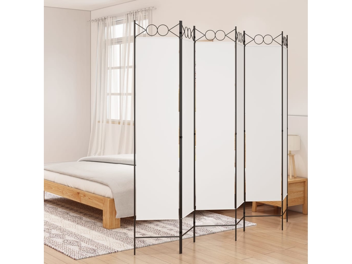 Biombo Divisor | Biombo Separador | Separador De Ambientes De 6 Paneles De Tela Blanco 240x200 Cm