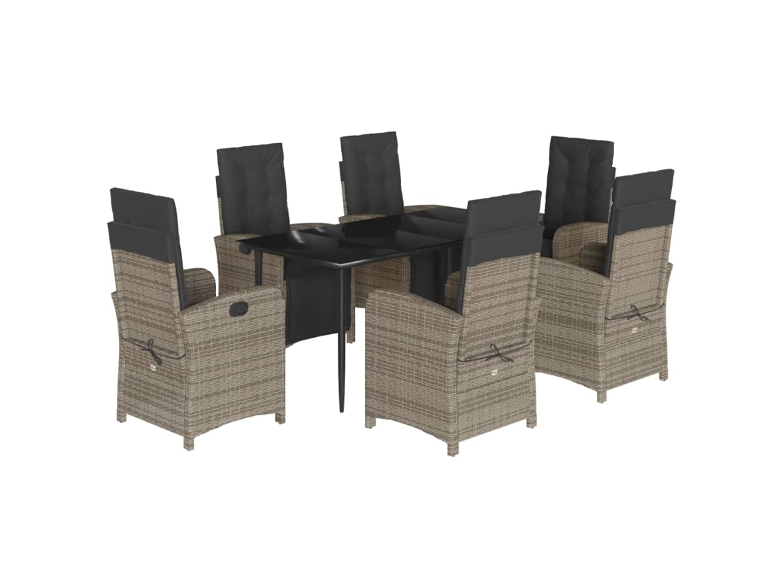 Juego de 7 piezas de comedor de jardín con cojines de mimbre, gris, EXCLUSIVA MAISON