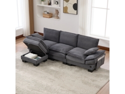 Sofá Modular 3 Plazas Pana Con Otomana Gris Oscuro