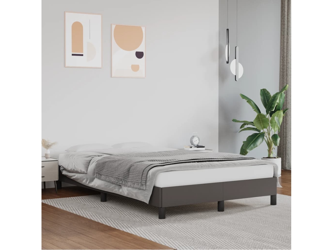 Estructura De Cama Sin Colchón Cuero Sintético Gris 120x190 Cm