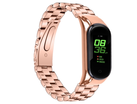Correa de acero inoxidable tres cuentas con hebilla plegable para Xiaomi Mi Band 7 - oro rosa