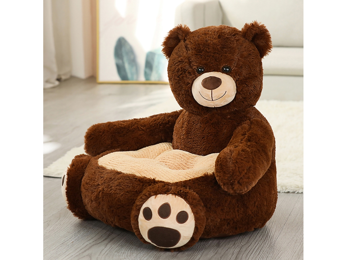Cómodo sofá infantil de peluche marrón con forma de osito de peluche, 50x50x45cm.