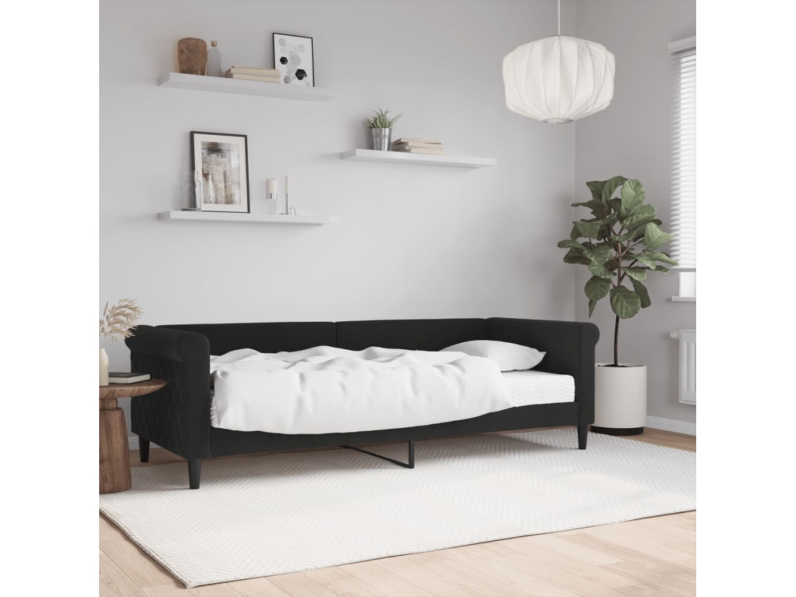 Sofá Cama Con Colchón Terciopelo Negro 80x200 Cm