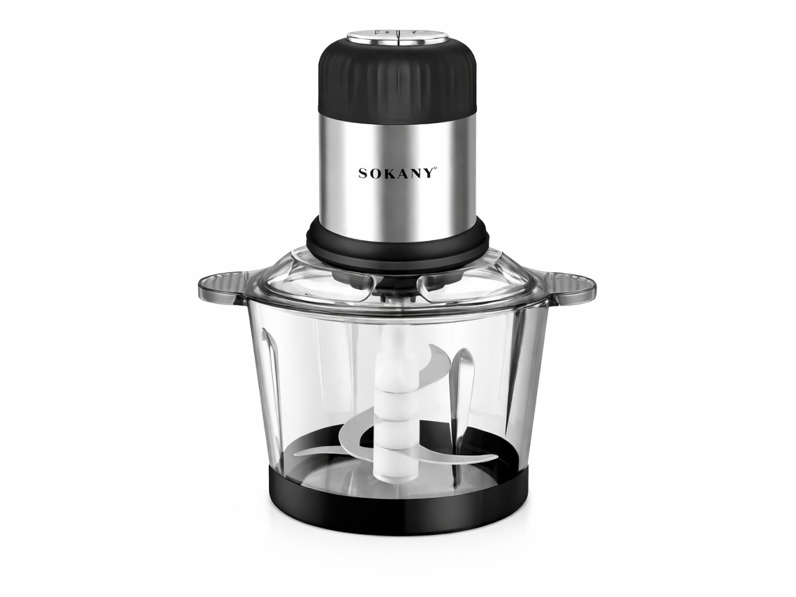 Picadora eléctrica Sokany SK-7025A de 800 W y 2,0 L, color plata.