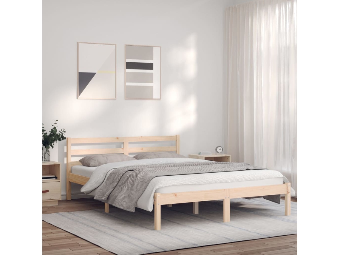 Marco de Cama King Madera de Pino Macizo Marrón (150x200cm)