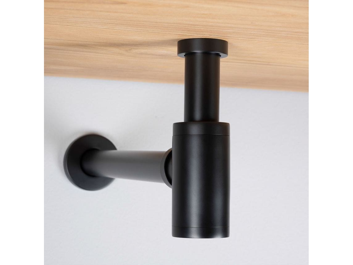 Kibath Sifón Desague Redondo Min 35 Cm Acabado Negro Mate Fabricado En Latón