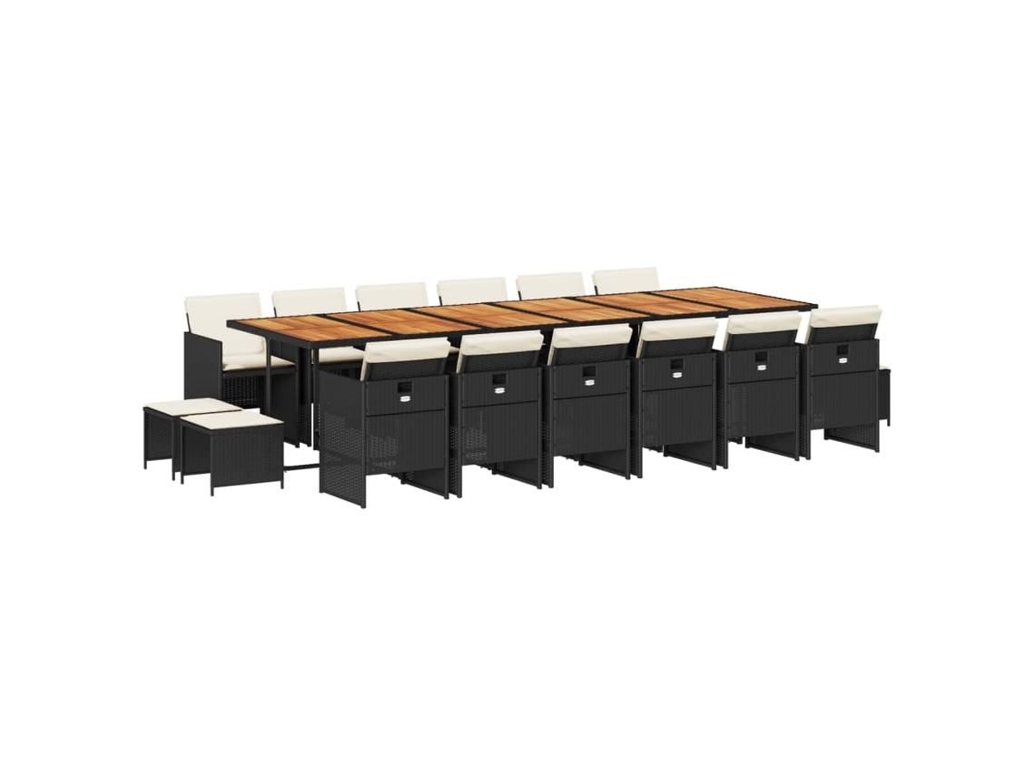 Juego de comedor de jardín de 17 piezas con cojines de mimbre, negro, EXCLUSIVO DE LA CASA (17 piezas)