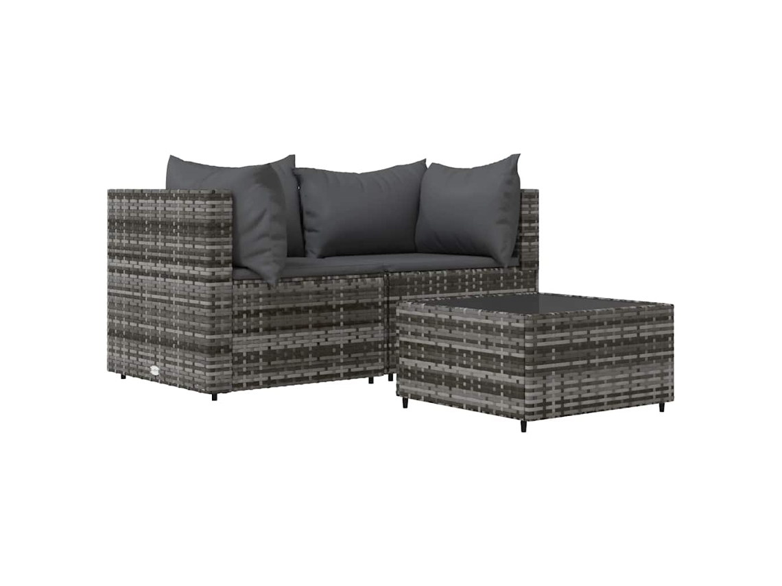 Conjunto 3 Set de muebles de jardín VIDAXL y cojines ratán sintético gris