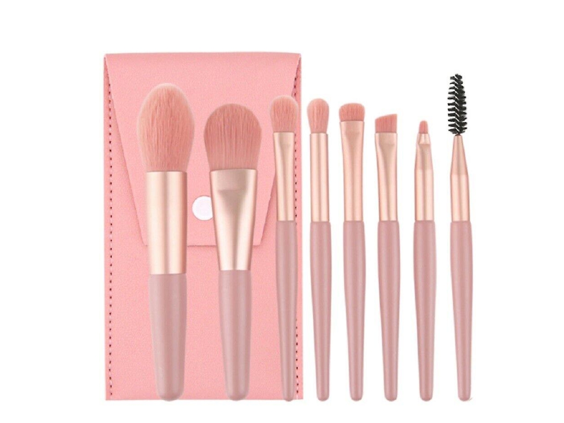 Juego de 8 brochas de maquillaje en miniatura Rosewell para polvos faciales, base y sombras de ojos