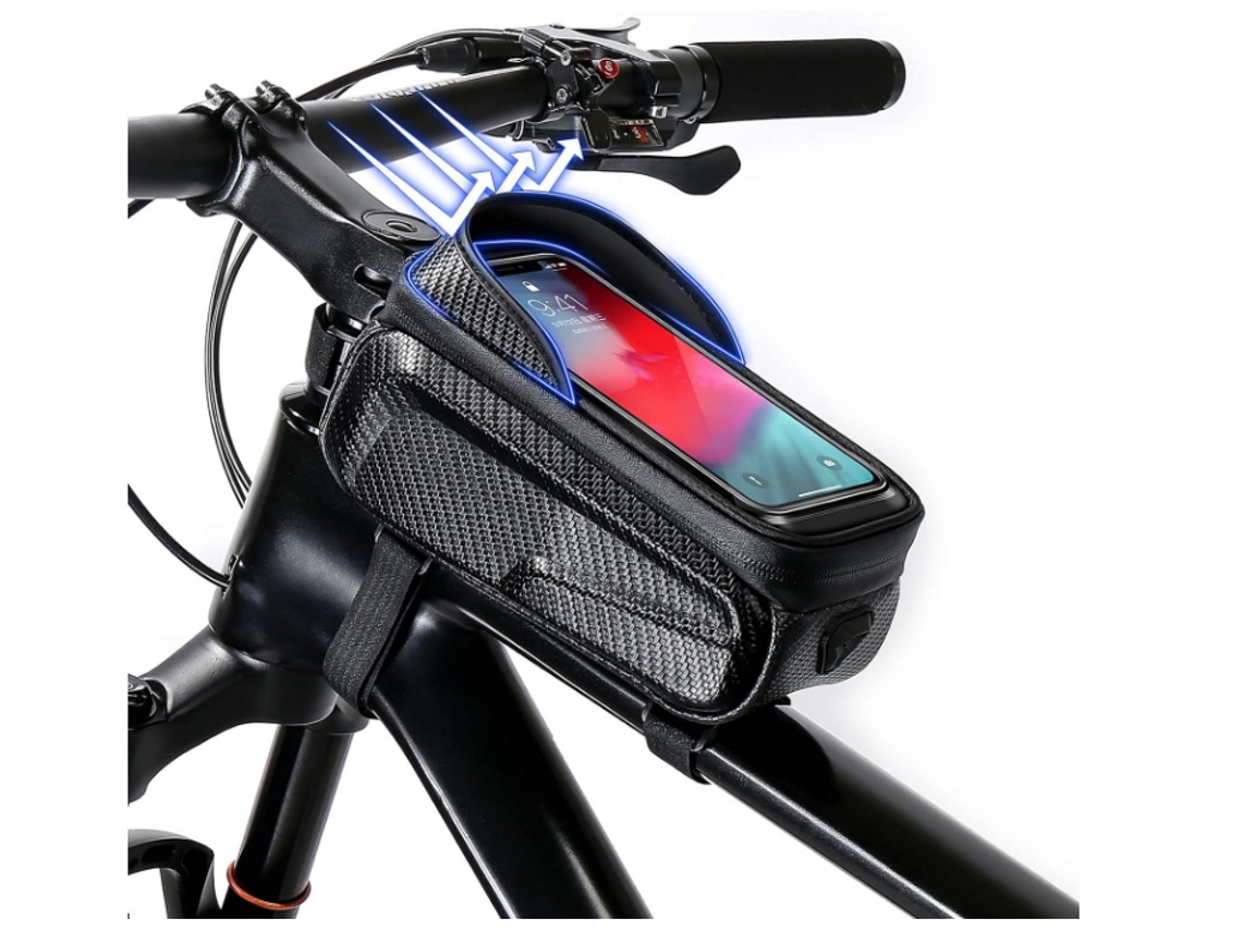 Bolsa Guiador Bicicleta C/ Suporte Celular À Prova D'água C/ Janela Tela Sensível