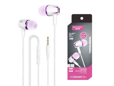 Auriculares Subwoofer con cable de graves estéreo con micrófono manos libres Teléfono de llamada Blanco Púrpura
