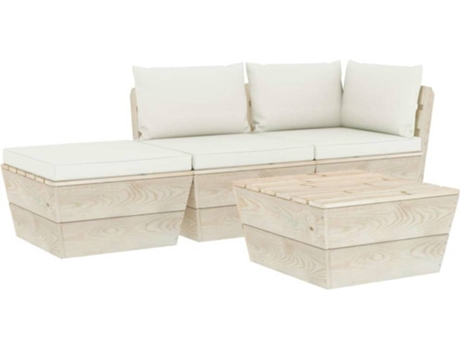 Conjunto 4 Muebles de jardín de palets VIDAXL y cojines madera de abeto
