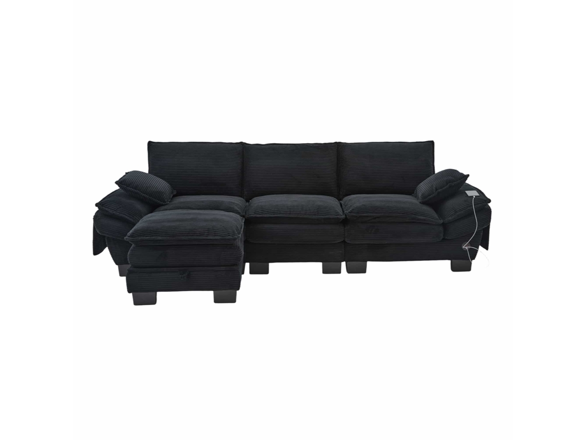 Sofá Modular 3 Plazas - Asiento Ancho, Diseño Ergonómico, Espuma De Alta Densidad, Puerto Usb-c Y Bolsillos Laterales - Negro