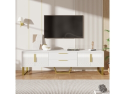 Mueble Para Tv De Color Dorado Brillante Con Textura Elegante Y Espacio De Almacenamiento.