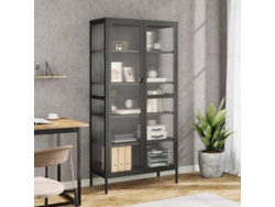 Aparador Alto | Mueble De Comedor | Buffet Alto Vidrio Y Acero Negro 85x40x180 Cm Wsd22387