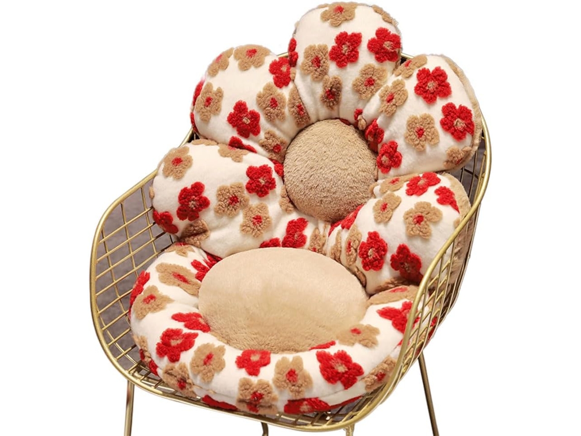 Cojín Para Silla Con Respaldo, Cómodo Cojín Para Asiento De Oficina, Decoración Del Hogar (flores Rojas/50 X 50 X 10 Cm) Gertiz