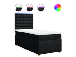 Cama Box Spring Con Colchón Tela Negro 90x190 Cm