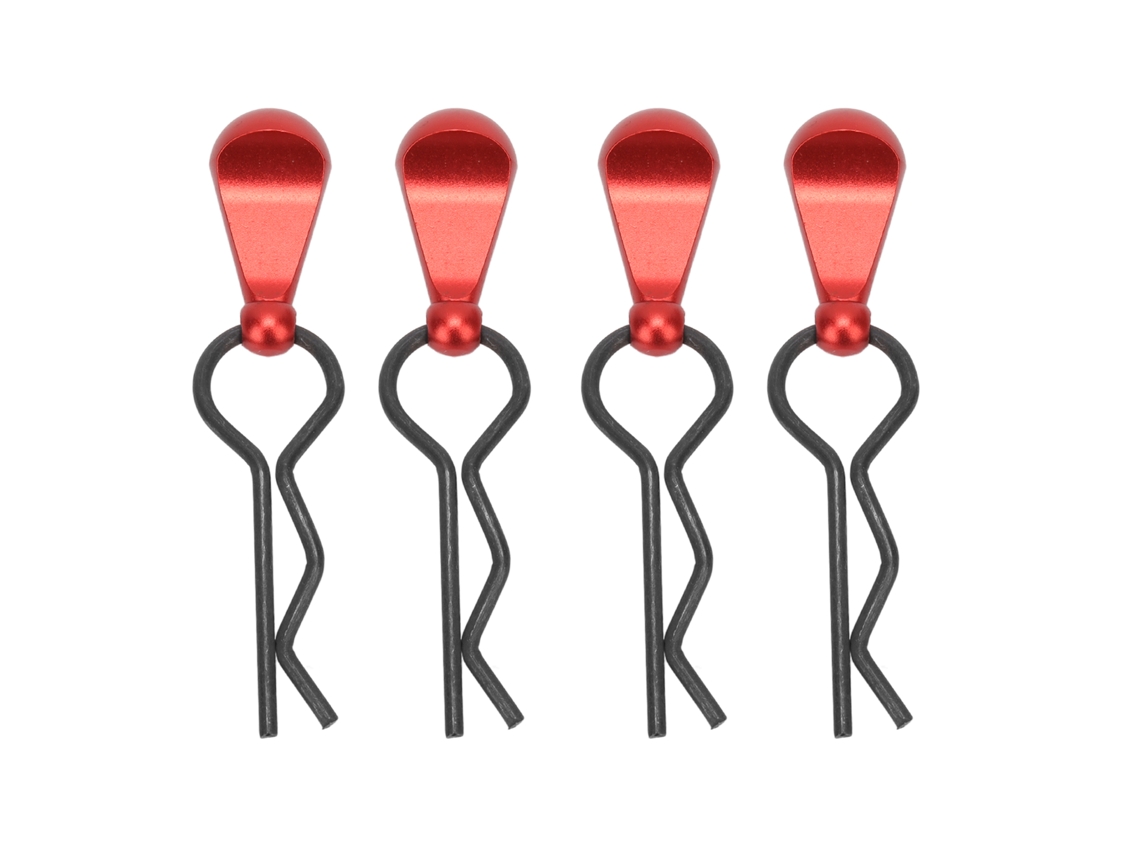 Mali 4pcs Grampo de Corpo Rc em Aço Inox com Cabo de Ligação de Alumínio para Carros Rc 1/8 1/10 Vermelho