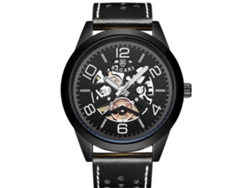 Reloj De Pulsera Masculino De Cuarzo Con Correa De Cuero Pu Bagari Negro