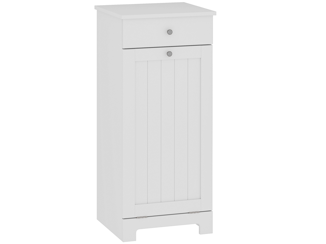 Armario De Baño Con Cesto De Ropa Plegable, Bolsa De Tela Y Cajón, 40x38x90cm, Blanco.