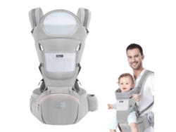 Portabebés ergonómico con asiento de cadera para bebés de 0 a 36 meses, gris Digitallab