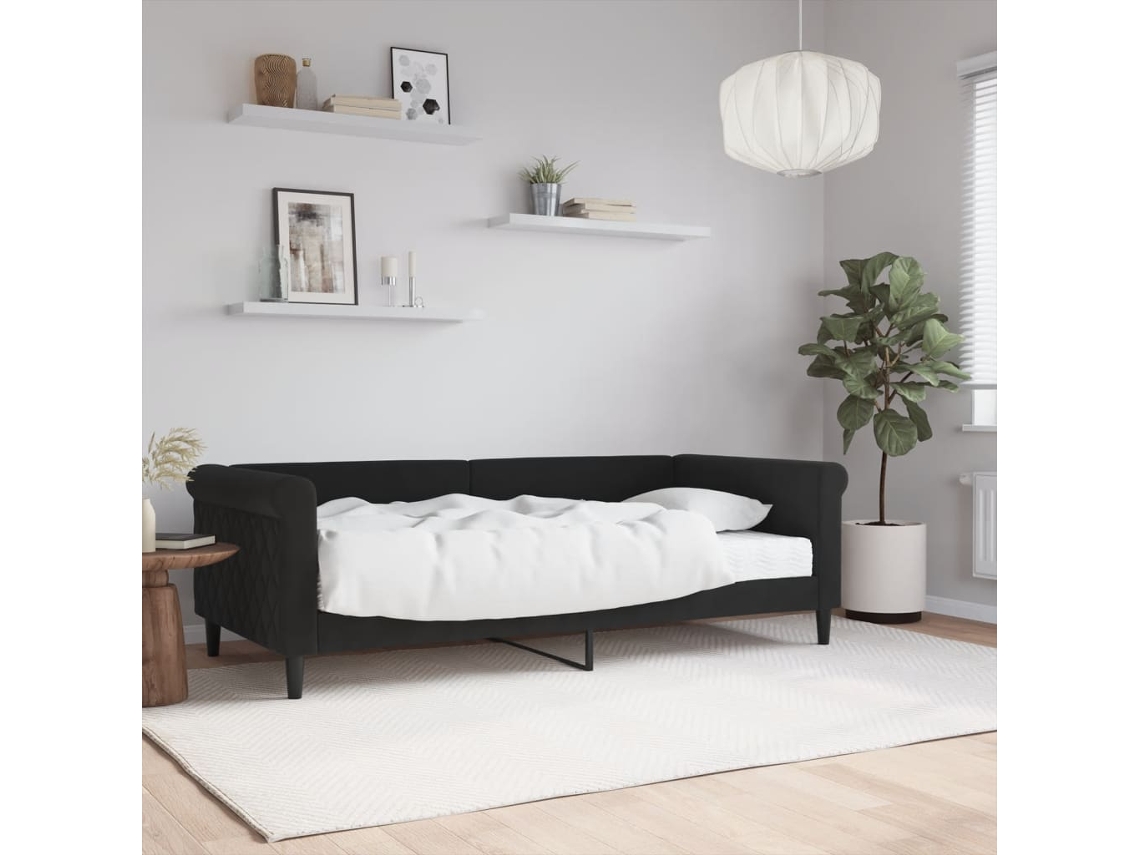 Sofá Cama Con Colchón Terciopelo Negro 90x190 Cm