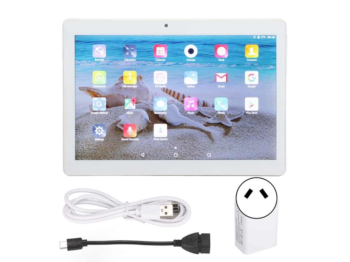 Tableta de 10 pulgadas, 2 GB/32 GB, cámara dual, pantalla IPS HD y CPU de ocho núcleos, luz dorada
