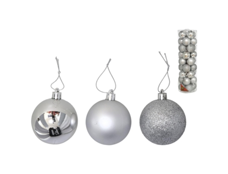 TIENDA EURASIA Pack de Bolas de Navidad, Brillo, Mate y Purpurina, Plata, Pack 36 x Ø 6 cm