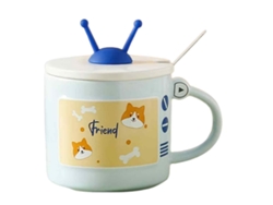 Taza con forma de TV, 350 ml, con tapa y cuchara, Taza de cerámica creativa NEVEANCE