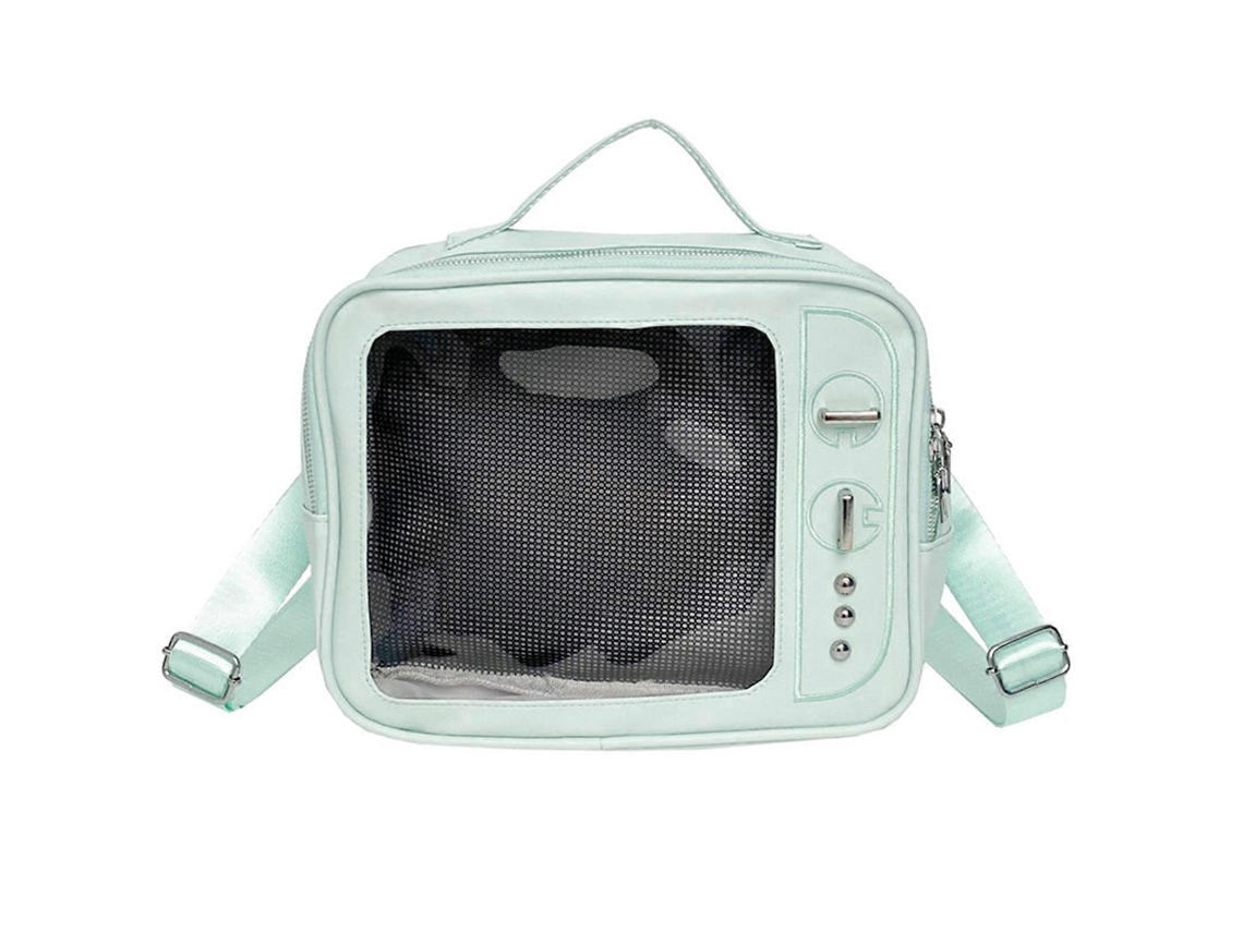 Mochila bandolera transparente con ventana perforada, hermosa itabag retro, bolso de hombro para televisión, bolso mensajero verde informal.