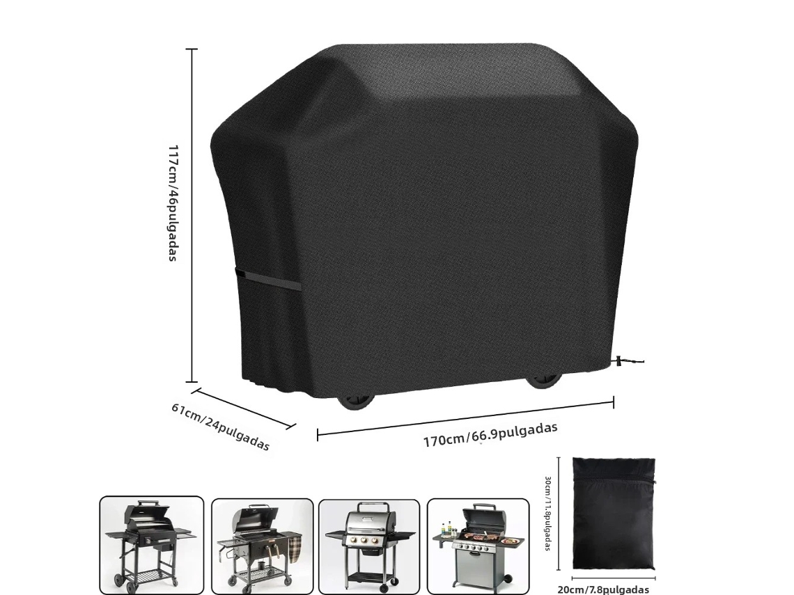 (negro 170x61x117cm) Funda Impermeable Para Parrilla De Barbacoa Con Bolsa De Almacenamiento Resistente Al Viento Y Al Desgarro