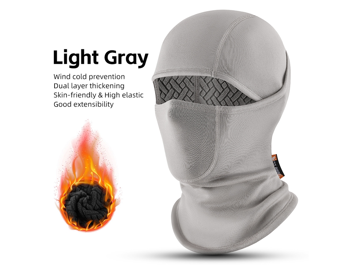 Pasamontañas de invierno de forro polar grueso, doble capa, jacquard, protección térmica para ciclismo/motociclismo, gris claro. Viewleaf