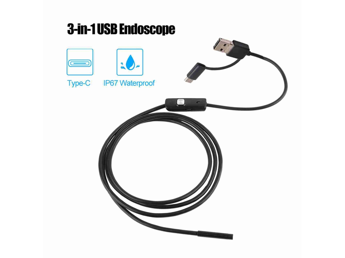 Endoscopio Industrial 3 En 1 Con Cámara De Inspección, Usb Tipo C, Ip67, 6 Led, Compatible Con Android/pc.