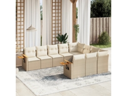 Conjunto de sofá de jardín de 10 piezas con cojines, mimbre sintético beige, Dkd Home Decor
