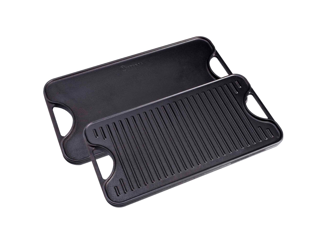 Plancha Cocina Hierro Fundido Esmaltado Parrilla Reversible 47x25cm, Fuego Barbacoa Sin Ptfe Victoria 31770 Negro