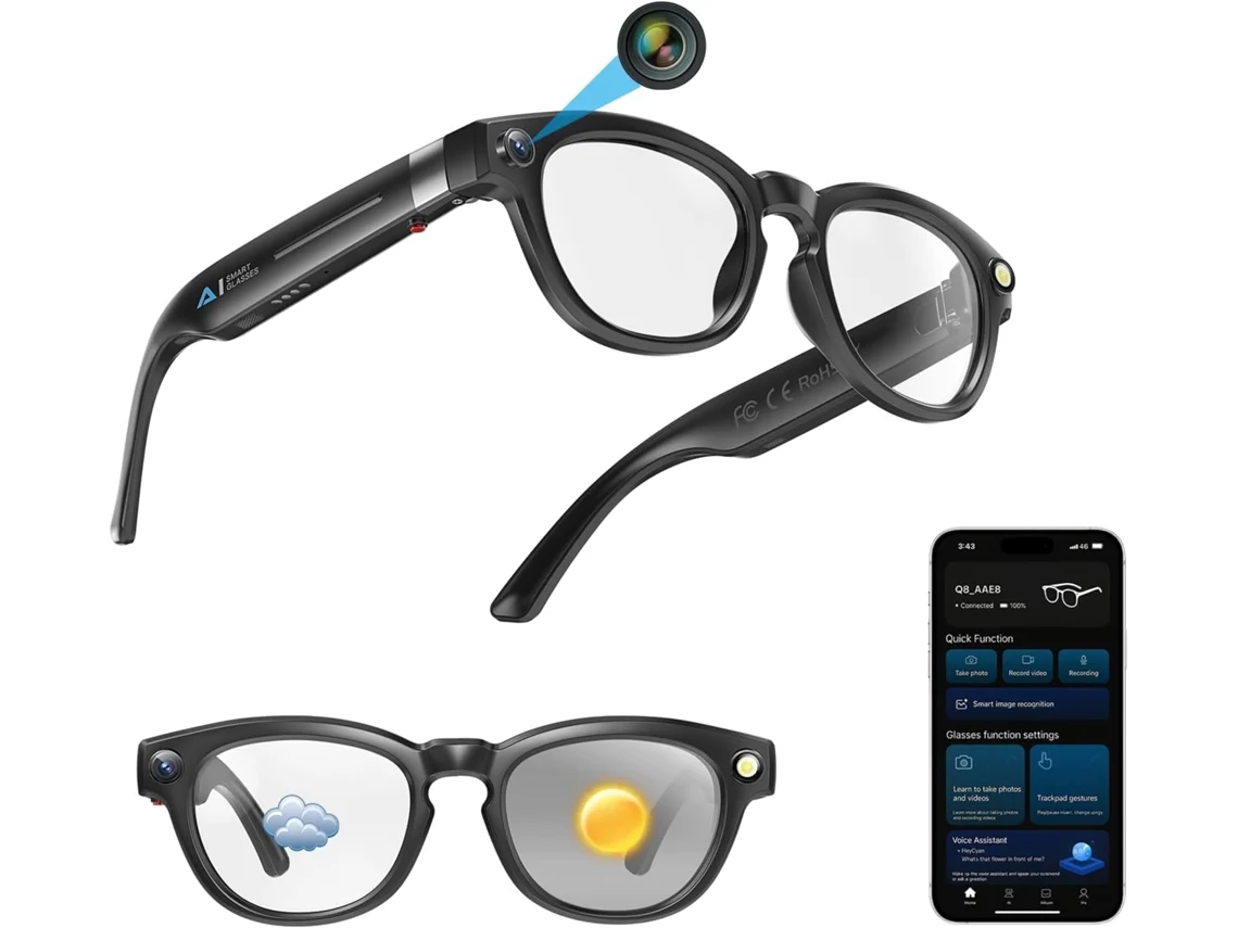 Smartglasses Con Ia, Cámara 1080p, Traducción En Tiempo Real, Música Y Llamadas Manos Libres, 32 Gb De Almacenamiento (negro)