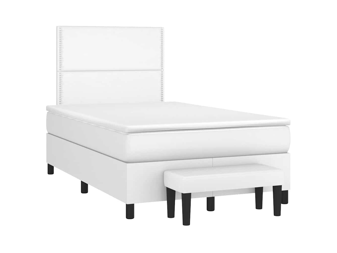 Cama Box Spring Con Colchón Cuero Sintético Blanco 120x190 Cm