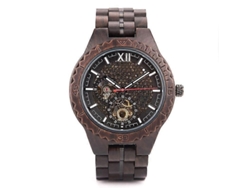 Reloj mecánico Hengrongshen para hombre con esfera hueca y correa de madera
