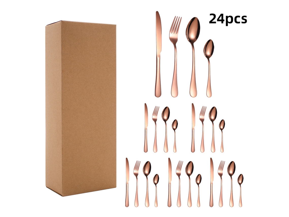 (juego De 24 Piezas - Oro Rosa) Juego De Cubiertos De Acero Inoxidable: Cuchillo, Tenedor Y Cuchara